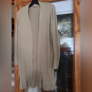 LOFT Taupe Ribbed long Sweater duster cardigan M